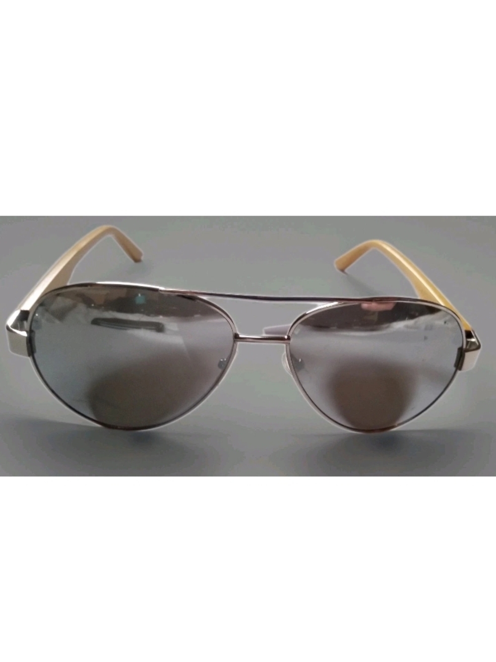 Men's Silver Aviator Sunglasses with Beige Temples